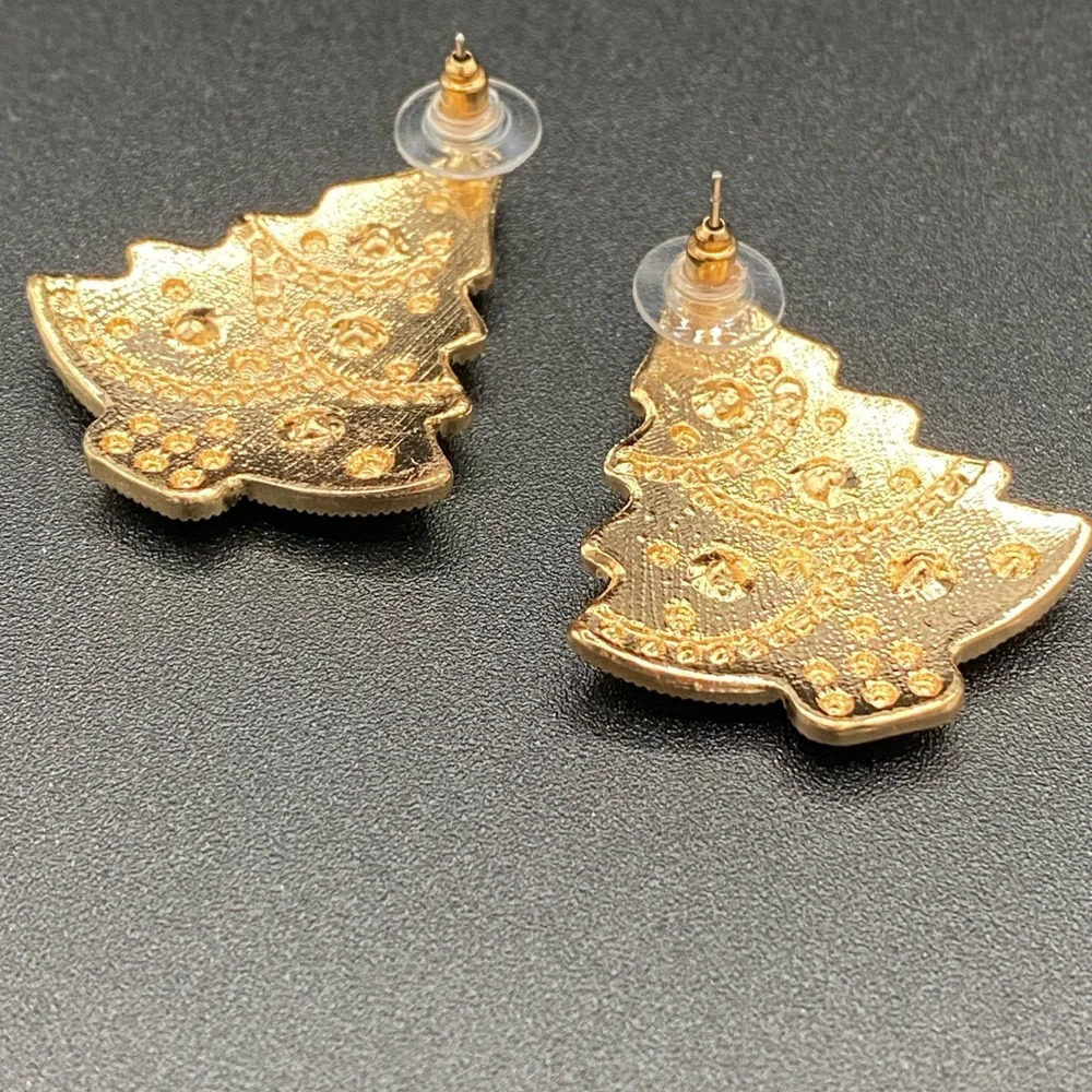 Red Sparkly Christmas Tree Earrings Pierced - Picture 4 of 7